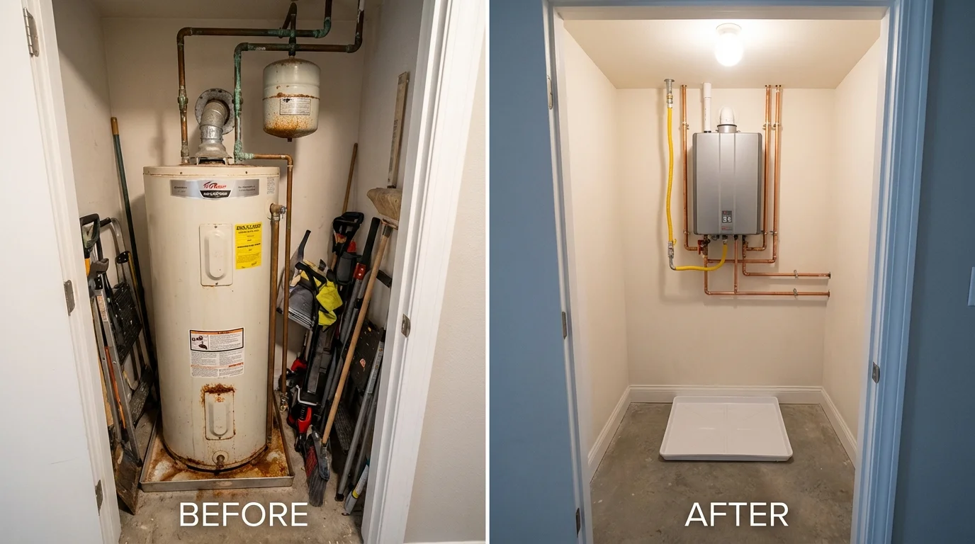 Tank water heater versus wall-mounted tankless unit comparison for Milford, PA homeowners