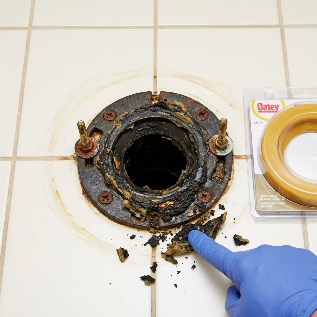 Failed wax ring showing water seepage at the base of a toilet in a Milford, PA home