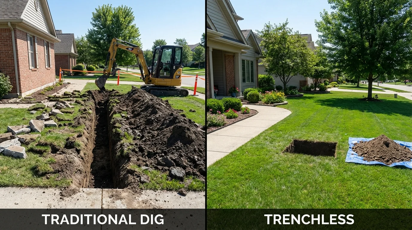 Trenchless sewer repair with minimal yard damage versus traditional excavation in Milford, PA